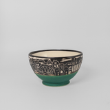 Cereal Bowl w/ Cityscape in Green by Maru Pottery