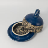Butter Dish w/ Owl in Cobalt Blue by Maru Pottery