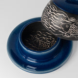 Butter Dish w/ Fish in Cobalt Blue by Maru Pottery