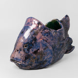 Raku Fish Planter in Blue by Barlicoco Pottery