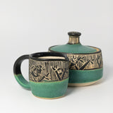 Cream & Sugar Set w/ Aesop’s Fables in Green by Maru Pottery
