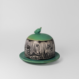 Butter Dish w/ Birds in Green by Maru Pottery
