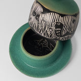 Butter Dish w/ Birds in Green by Maru Pottery