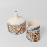 Cream & Sugar Set w/ Cityscape in Watercolour by Maru Pottery
