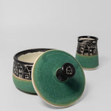 Cream & Sugar Set w/ Cityscape in Green by Maru Pottery