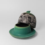 Butter Dish w/ Birds in Green by Maru Pottery