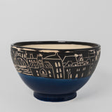 Cereal Bowl w/ Cityscape in Cobalt Blue by Maru Pottery
