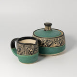 Cream & Sugar Set w/ Aesop’s Fables in Green by Maru Pottery