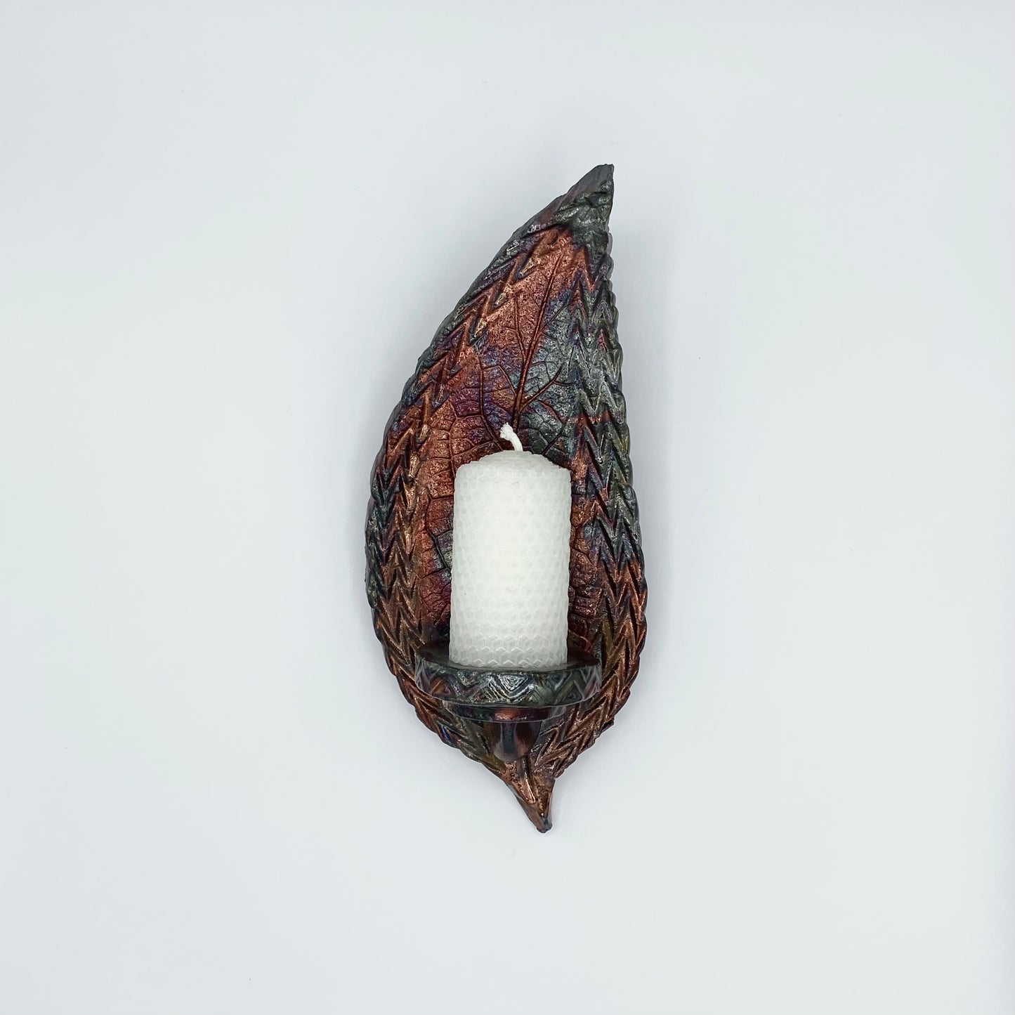 Wall Mounted Raku Leaf Candle Holder by Tim Isaac Pottery