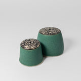 Salt & Pepper Shaker Set w/ Cityscape in Green by Maru Pottery