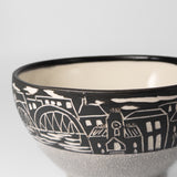 Cereal Bowl w/ Cityscape in White Crackle by Maru Pottery