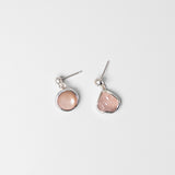 Mismatched Studs in Raw Rose Quartz & Peach Moonstone by Jeneca Klausen