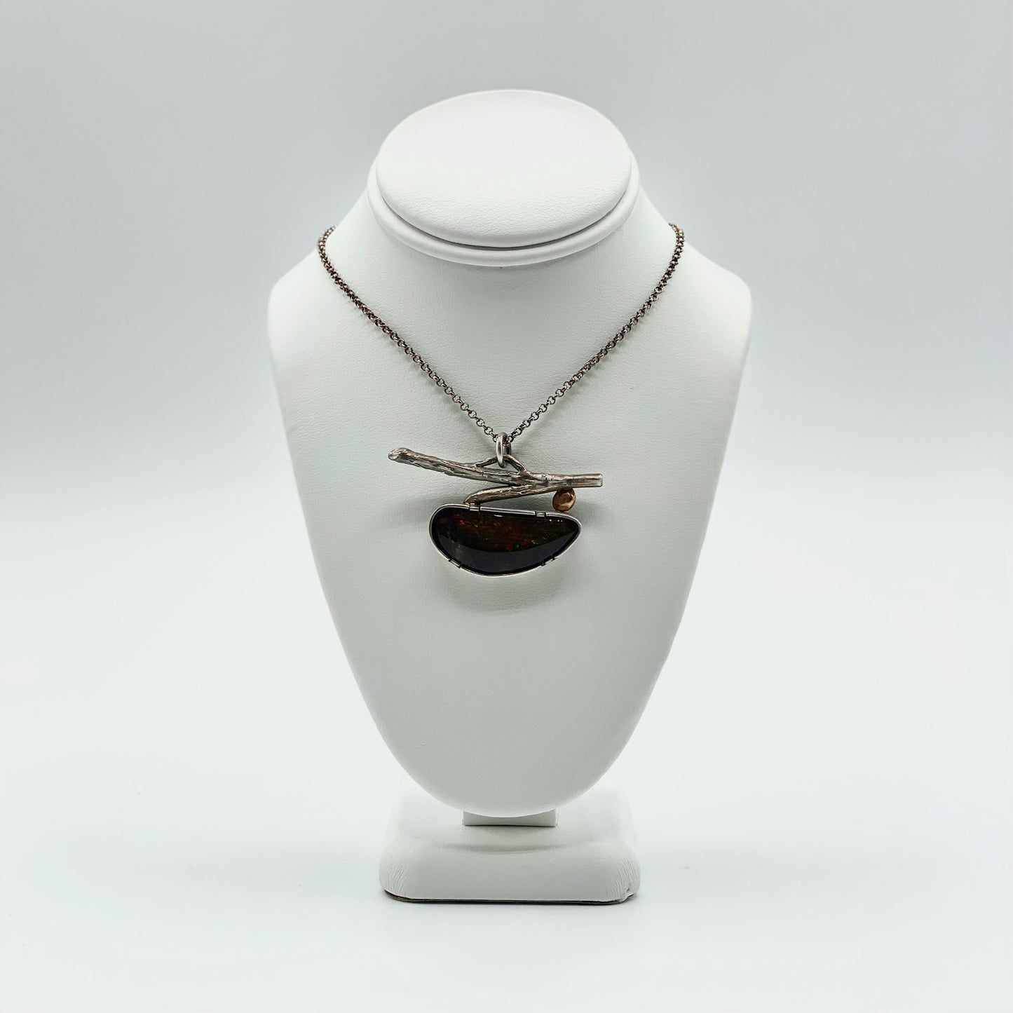 “Ammolite w/ Gold & Twig” Necklace by Five Crows Silver