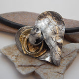 Heart Pendant On Cord w/ Sterling Silver and Yellow Brass by Clare Bridge