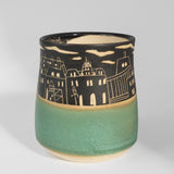 Tumbler w/ Cityscape in Green by Maru Pottery