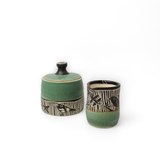 Cream & Sugar Set w/ Aesop’s Fables in Green by Maru Pottery