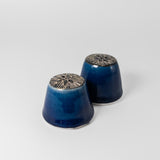 Salt & Pepper Shaker Set w/ Flowers in Cobalt Blue by Maru Pottery