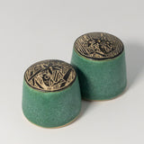 Salt & Pepper Shakers w/ Aesops Fables by Maru Pottery