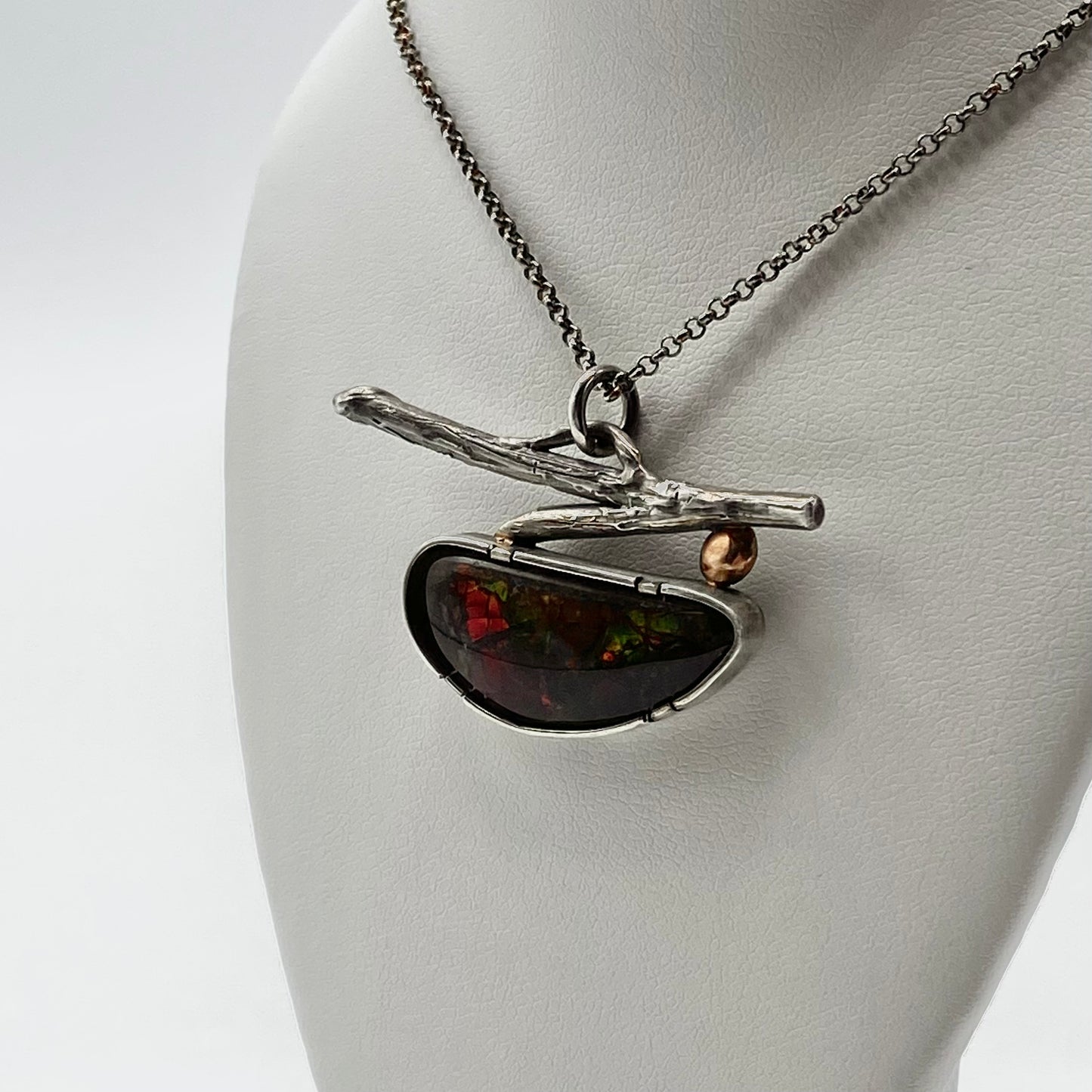 “Ammolite w/ Gold & Twig” Necklace by Five Crows Silver