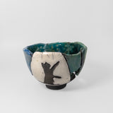 Raku Cat Bowl by Tim Isaac Pottery