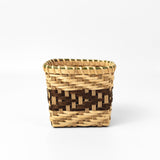 Square Basket w/ Brown Arrow Design in Black Ash and Sweetgrass by Jackie Van Dijk