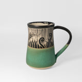 Mug w/ Fiddlehead in Green by Maru Pottery