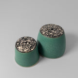 Salt & Pepper Shaker Set w/ Cityscape in Green by Maru Pottery