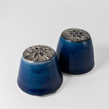 Salt & Pepper Shaker Set w/ Flowers in Cobalt Blue by Maru Pottery