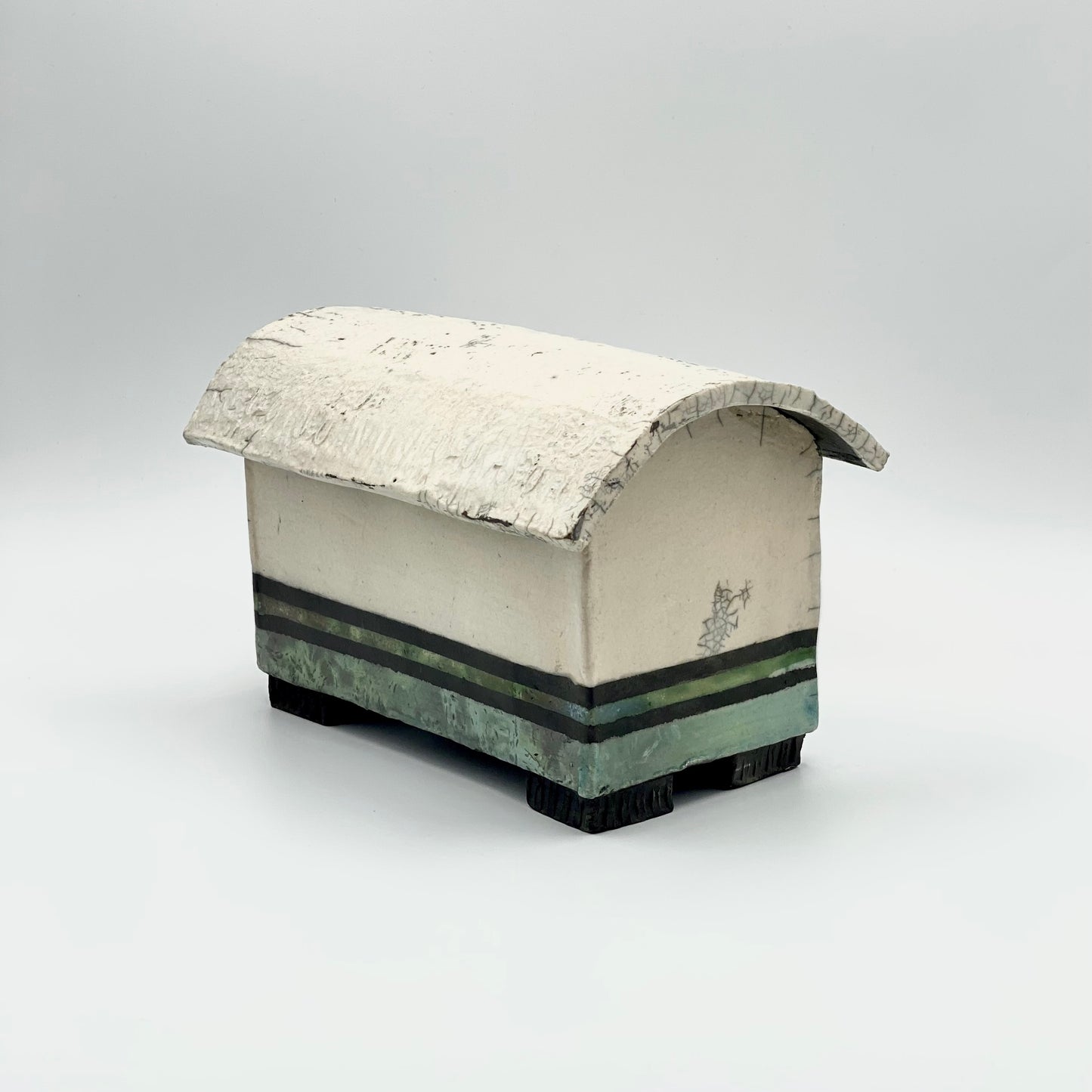 Raku Barn Box in White & Green by Barlicoco Pottery