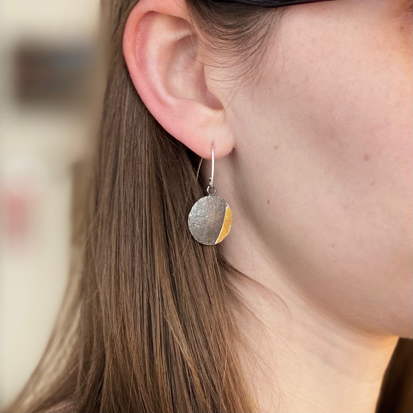 Quarter Moon Earrings w/ Gold by Five Crows Silver