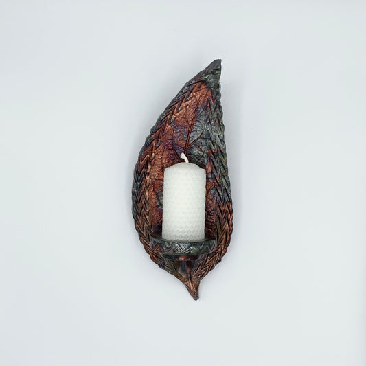 Raku Wall Mounted Leaf Candle Holder by Tim Isaac Pottery