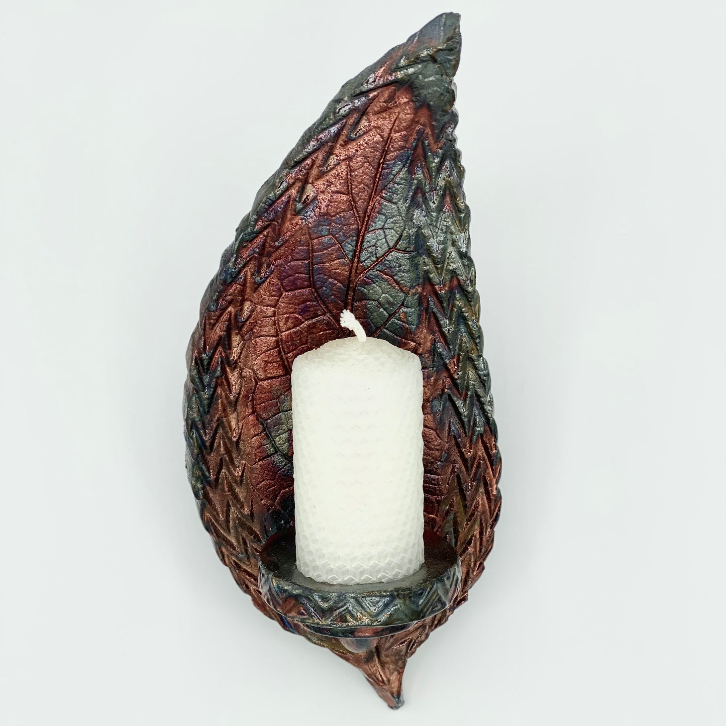 Wall Mounted Raku Leaf Candle Holder by Tim Isaac Pottery
