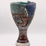 Raku Pedestal Fish Vase by Tim Isaac Pottery