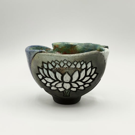 Raku Lotus Bowl by Tim Isaac Pottery