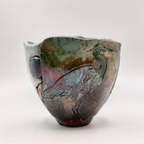 Raku Heron Vase by Tim Isaac Pottery