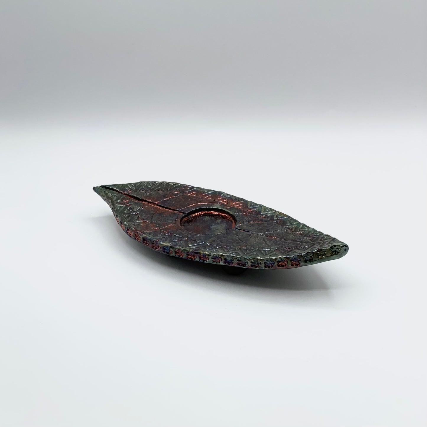 Raku Leaf Candle Holder by Tim Isaac Pottery
