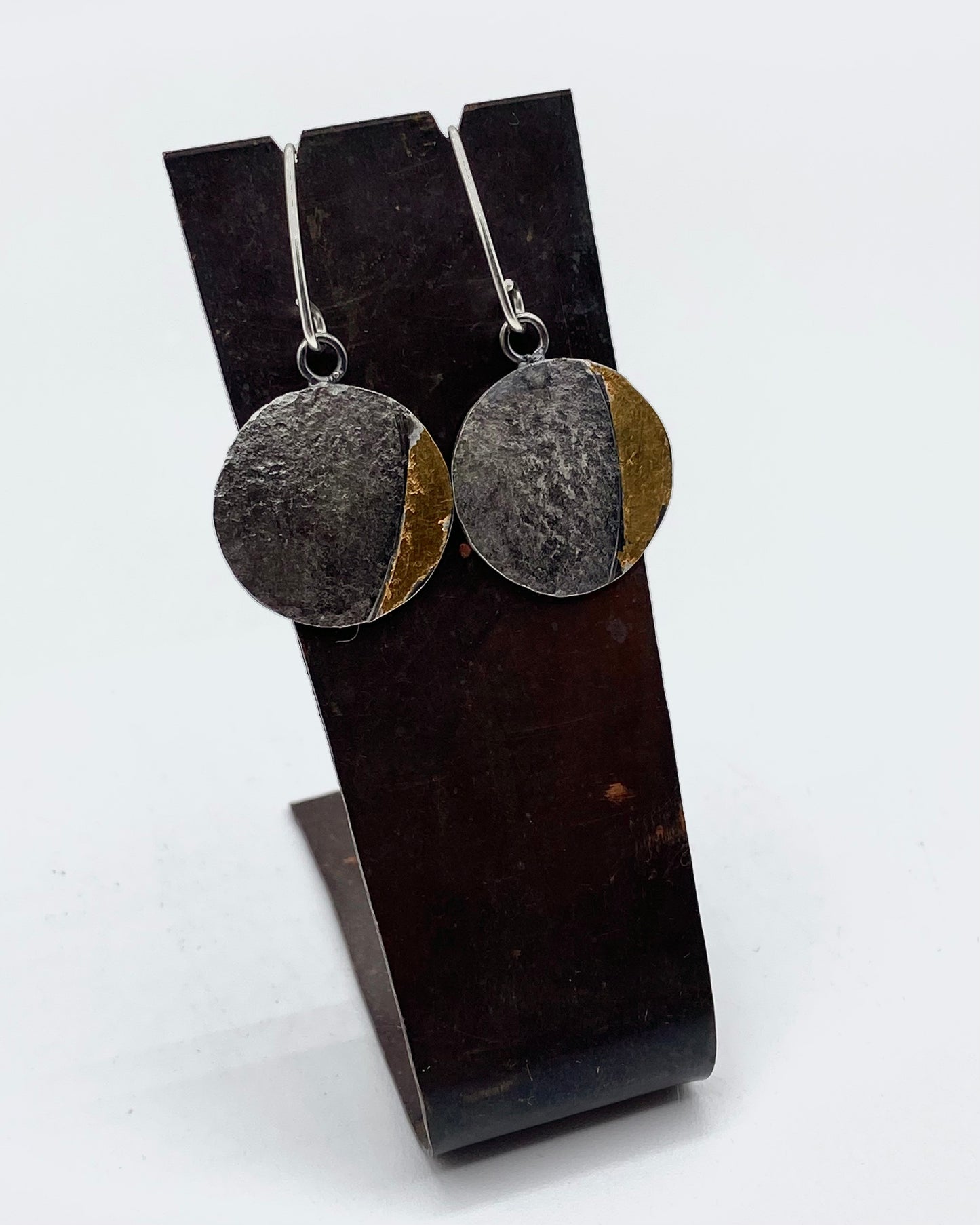Quarter Moon Earrings w/ Gold by Five Crows Silver